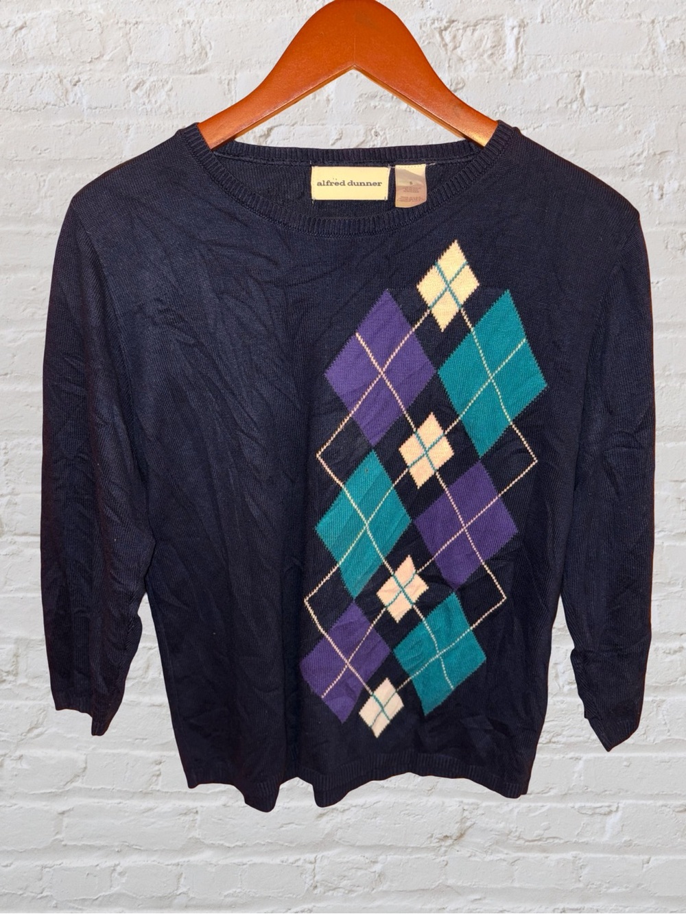Vintage 90s Y2K Preppy Alfred Dunner Navy Crewneck Argyle Sweater